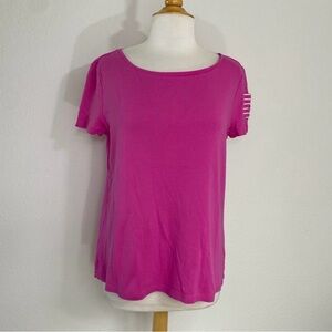 Lauren Ralph Lauren Womens Magenta Pink 100% Cotton Boat Neck Stretch T-Shirt XL